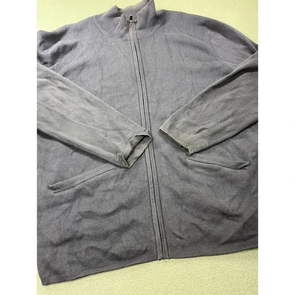 Lands' End Sweater‎ Mens 2XL Blue Full Zip Mock Neck Pockets American Airlines